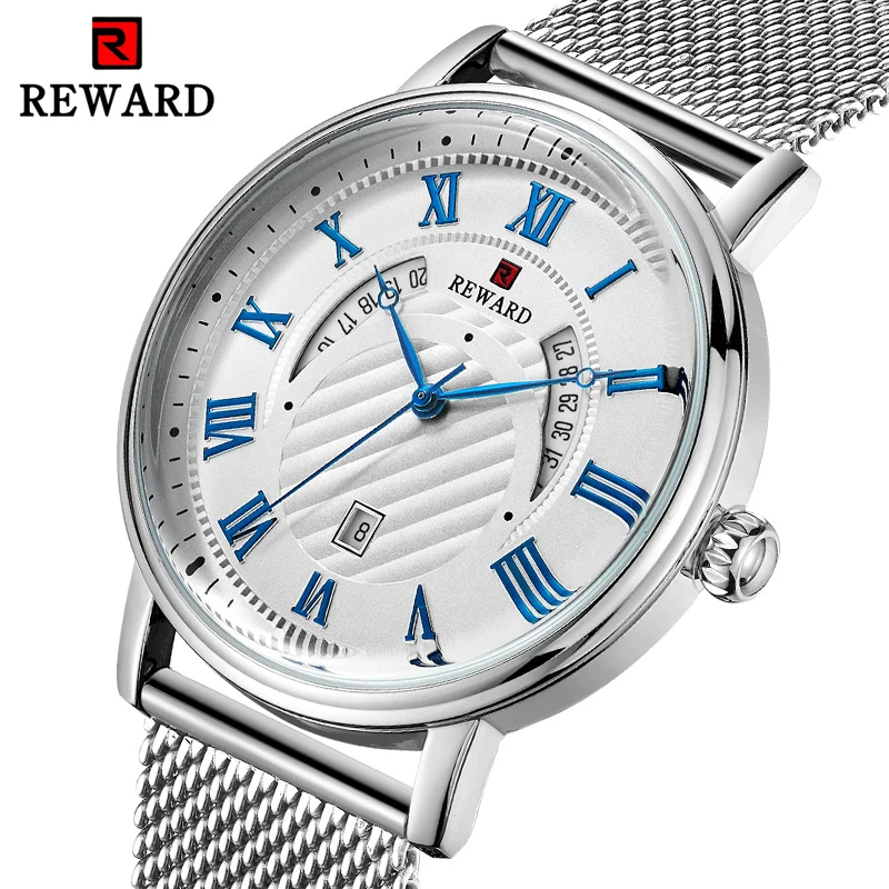 

Reward Watch Men Fashion Business Watches Men's Casual Waterproof Quartz Wristwatch Stainless Steel Mesh Relogio Masculino