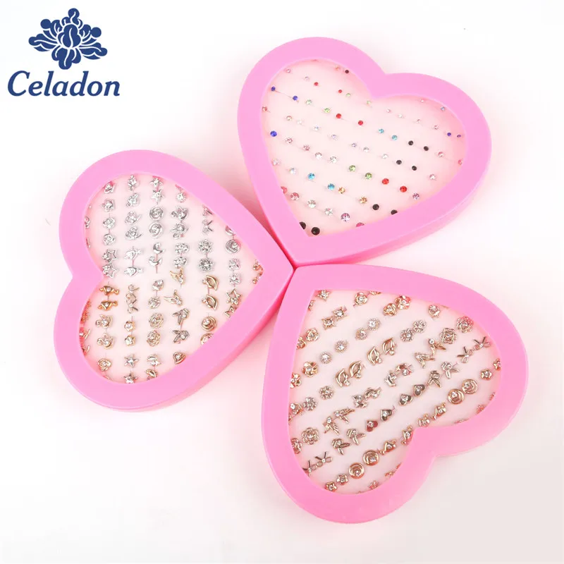 Дизайн, 36 пар сережек разных цветов для маленьких девочек, серебро и розовое золото, комплект милых сережек с сердечком для детей