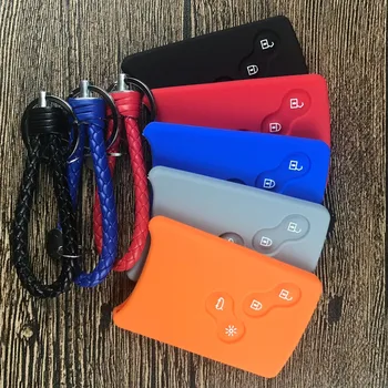 

4 Button Car key Silicone Cover Protector Holder for Renault Clio Logan Megane 2 3 Koleos Scenic Card keychain with leather Case