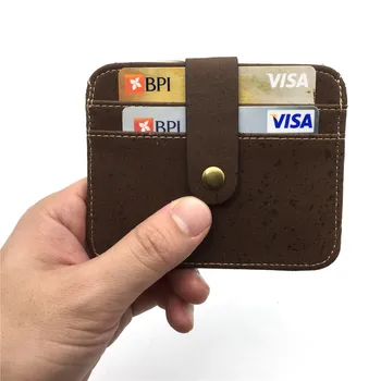 

Natural cork snap button men slim brown wallet handmade card holder men's vegan wallets Bag-179
