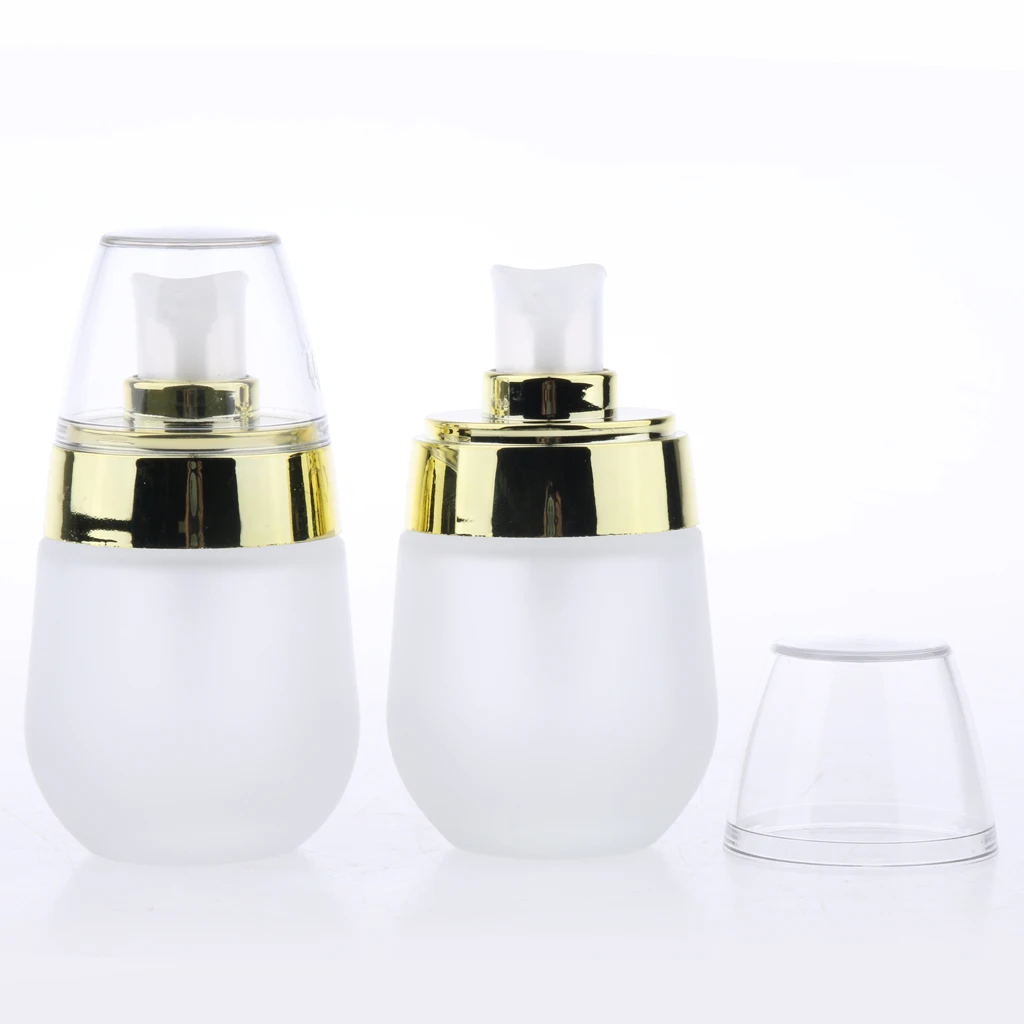 2 x Frosted Glass Refillable Pump Lotion Spray Bottle Makeup Container 30ml for Storaging the Cosmetic Liquids