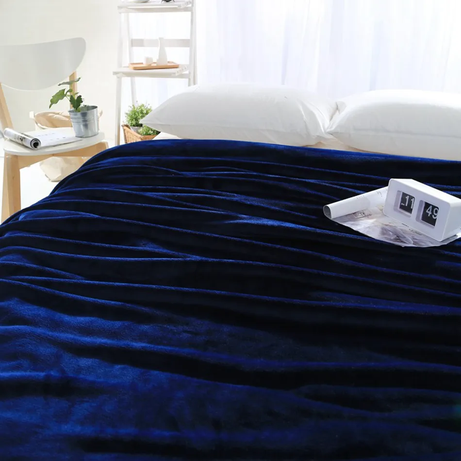 

Dark blue fleece blanket on the bed,multi-size flannel blanket for sofa,solid color soft throw blanket for home decor bedding