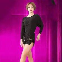 Для женщин латинский танец топ с леопардовым принтом одежда с длинным рукавом Свободные Сальса Румба ча-ча Танцы Костюмы практические занятия танцами одежда для дам; DNV11751