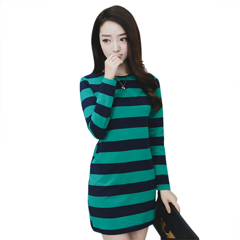 

Women Dress Sexy Striped Pullover Dress O Neck Plus Size Loose Pattern Dress Spring Autumn Long Sleeve Dresses