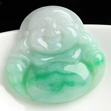 Qingyang зеленый нефрит натуральная подвеска с белым нефритом подвеска Улыбающийся Будда женский аутентичный мейтрея Бирма нефрит кулон я Будда нефрит