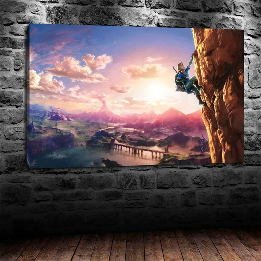 He Legend of Zelda Breath of The Wild Climbing Canvas Painting Living