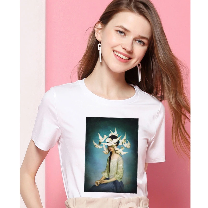

Birds Wings Girl T shirt Women Cotton 2019 Harajuku Aesthetics Plus Size Tshirt Tumblr Short Sleeve Tops Tee Female Streetwear