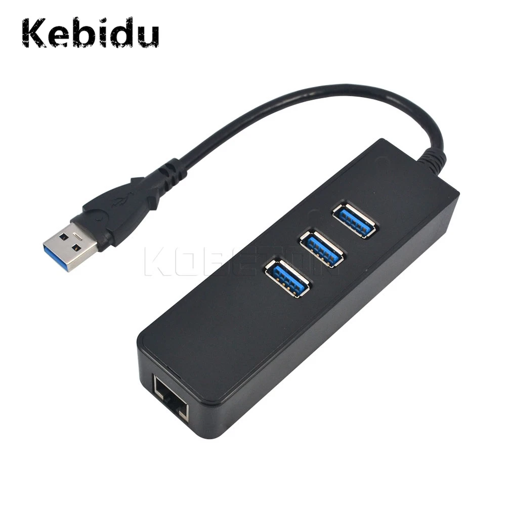 

Kebidu USB Hub 3 Port USB 3.0 20cm Cable USB to RJ45 Lan Network Card 10/1000Mbps Gigabit Ethernet Adapter for Windows 7/8/10/XP