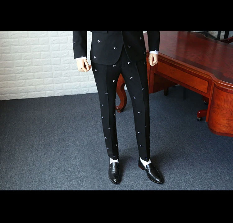 Костюм, пиджак, не мнется, приталенный, мужской, чистый, черный, с вышивкой, пиджак/мужские свадебные платья, костюм из трех предметов, 365tz19