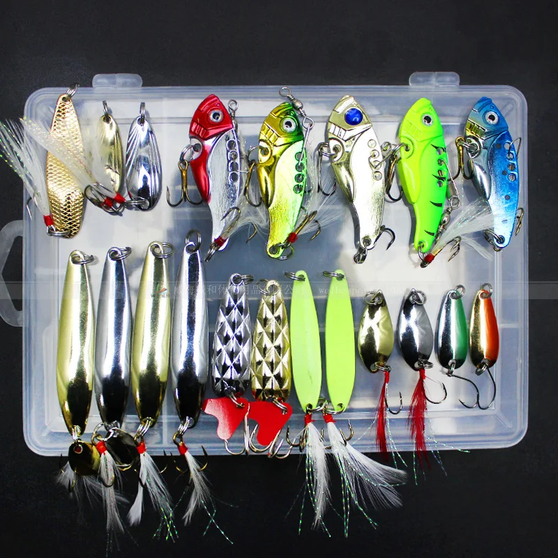 Free Shipping 21 PCS Spoon Fishing Lure Set Fishing Box Fishing Tackle