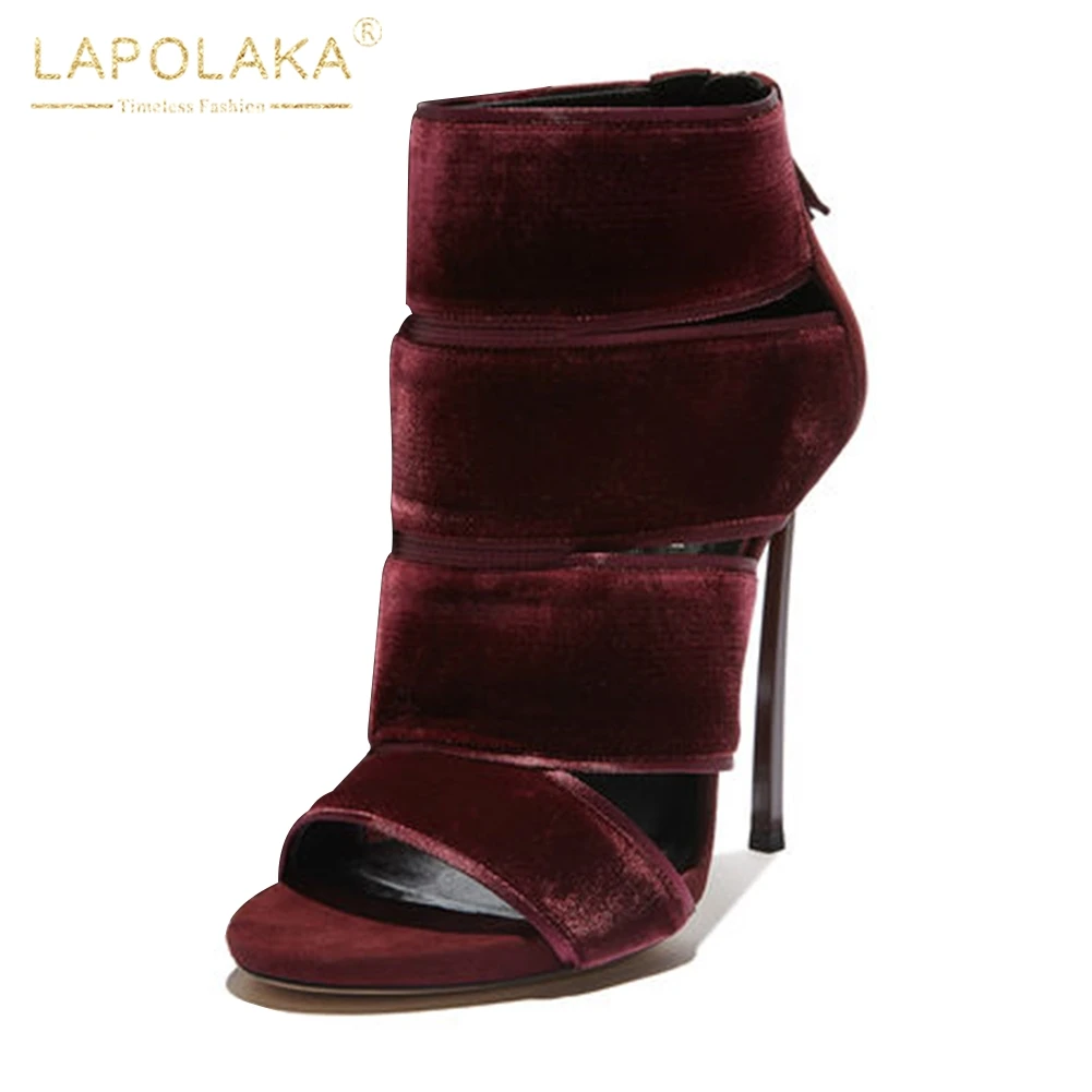 

LAPOLAKA 2018 Large Size 33-43 Spring Autumn Pumps Woman Shoes Open Toe Zip Up Thin High Heel Party Pumps Shoes Woman