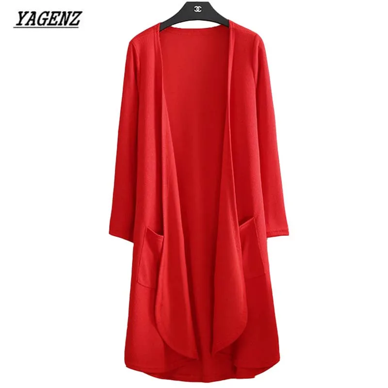 

YAGENZ 2018 Factory direct spring autumn Woman knitted cardigan Coat Plus size 5XL fashion loose Solid color shawl thin coats