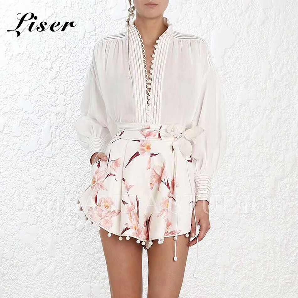 

Liser 2019 New Spring Women Pants V Neck Print Button Two Pieces Pants Sexy Bodycon Elegant Celebrity Party White Pants Vestidos