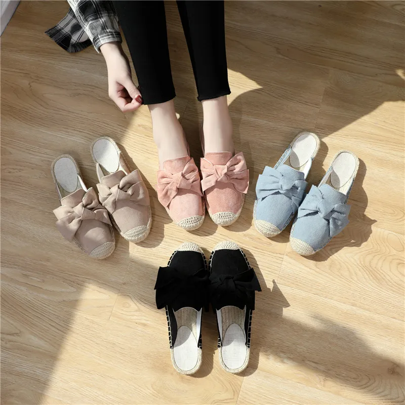 

Floral Low Butterfly-knot Flat allmatch loafer Slip-On Embroider Slides women fisherman shoes closed toe slipper mule woman