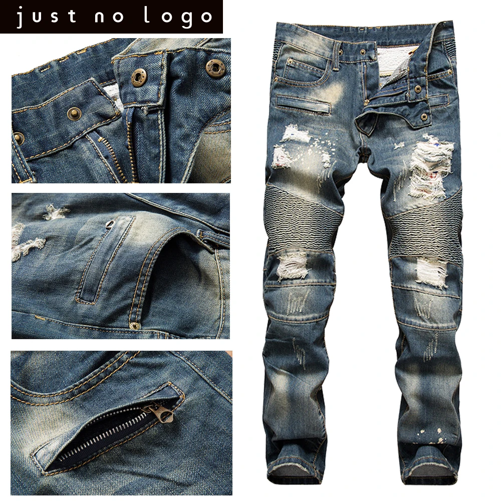 HOT!! Men's Destroyed Frayed Biker Jeans Ripped Distressed Straight ...