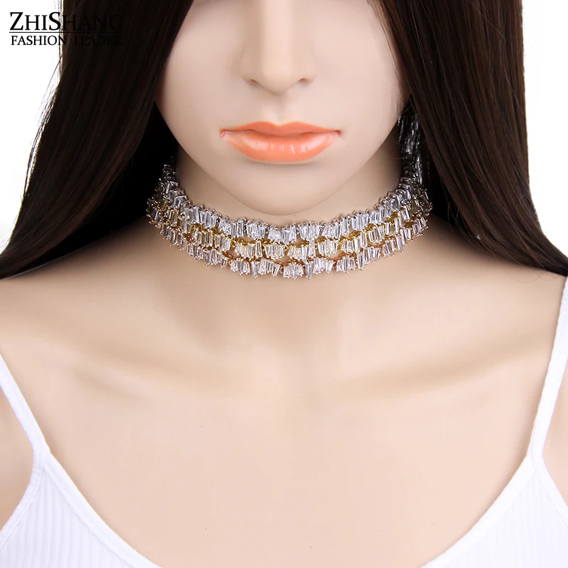 Famous Brand Fashion AAA Zirconia Choker Necklace Thin Irregular Array