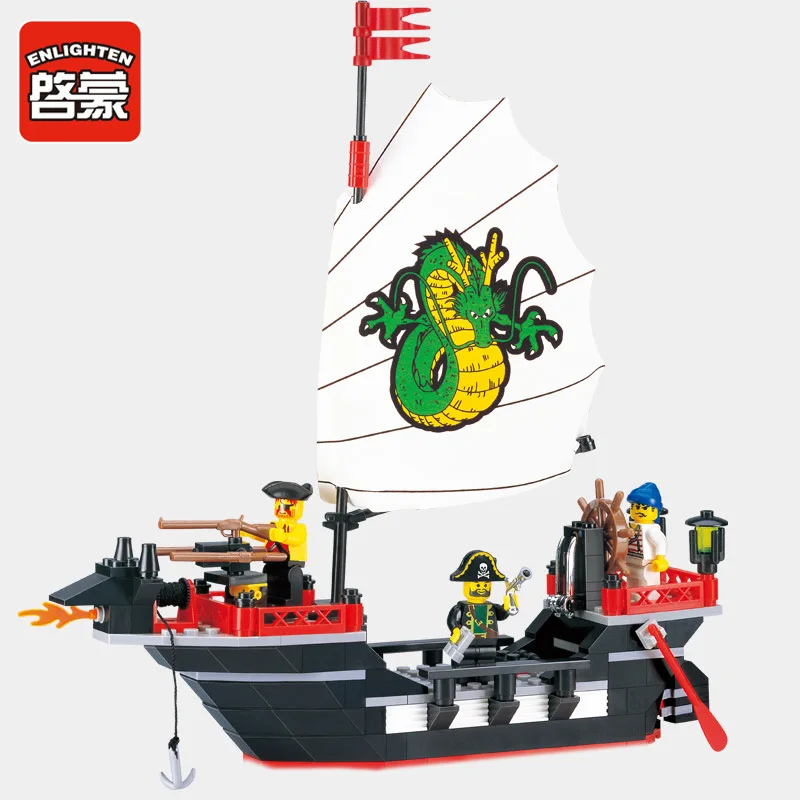 

Enlighten 301 New 211pcs Pirate Series Pirate Ship Dragon Boat Model Building Blocks Sets minis Bringuedos DIY Toys for children