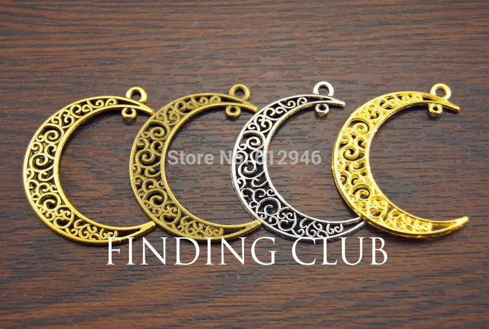 

20 pcs 32x38mm Alloy Metal Filigree Moon Shape Earring Findings Charm Pendant