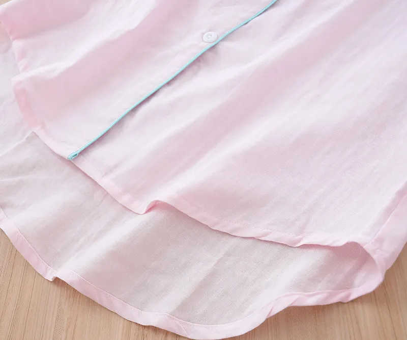 Сексуальная ночная рубашка с Фламинго из хлопка, женская ночная рубашка, простая японская милая розовая пижама с длинным рукавом, женское платье для сна