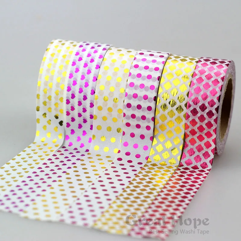 

NEW 6X Rose and Gold Colors patterns of dots and heart Gold Foil Tapes for Scrapbooking DIY Masking Japanese Washi Tape Paper