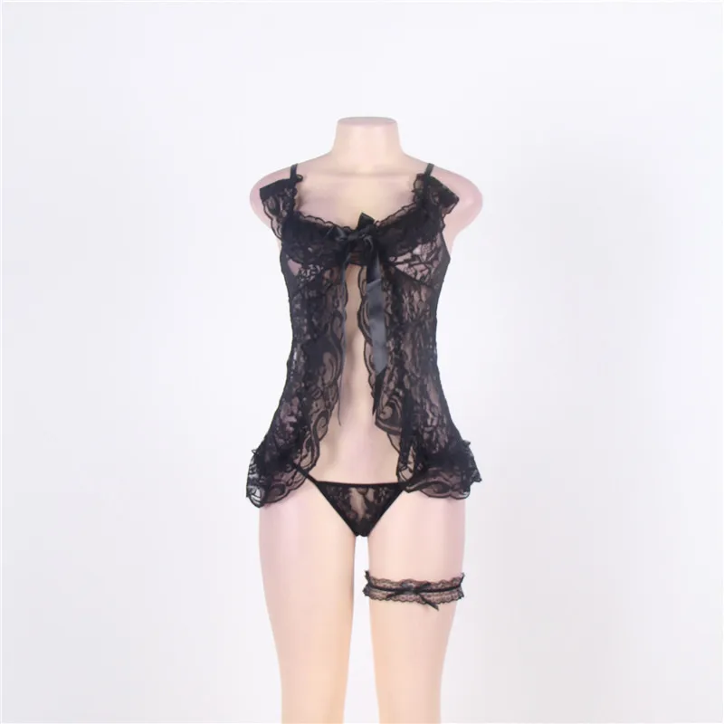 Black Sexy Costumes Comeondear Сексуальное Белье для сна боди-куклы кружево отлетающее горячее сексуальное порно белье с кольцом для ног Цветочные ремешки женское сексуальное ночное белье RB7416 - Цвет: Black Sexy Costumes