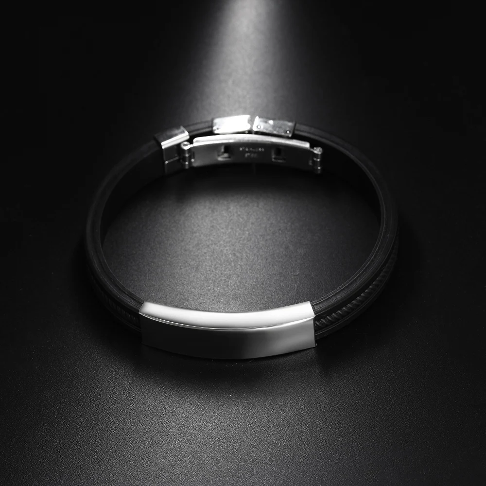 Модный браслет черный панк резиновый силиконовый нержавеющая сталь мужские браслеты на запястье hombre caucho