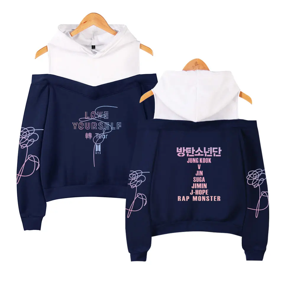 BTS Liefde Jezelf Persoonlijkheid Mouwen LOVE YOURSELF TO TEAR Hip Hop Casual  Vrouwen Schouder FAKE LOVE Hoodies Sweatershirt