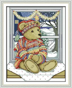 

The window of the teddy bear DMC Cross Stitch In 11CT Needlework Counted Cross stitch Kits For Embroidery a Cross Floss Crafts