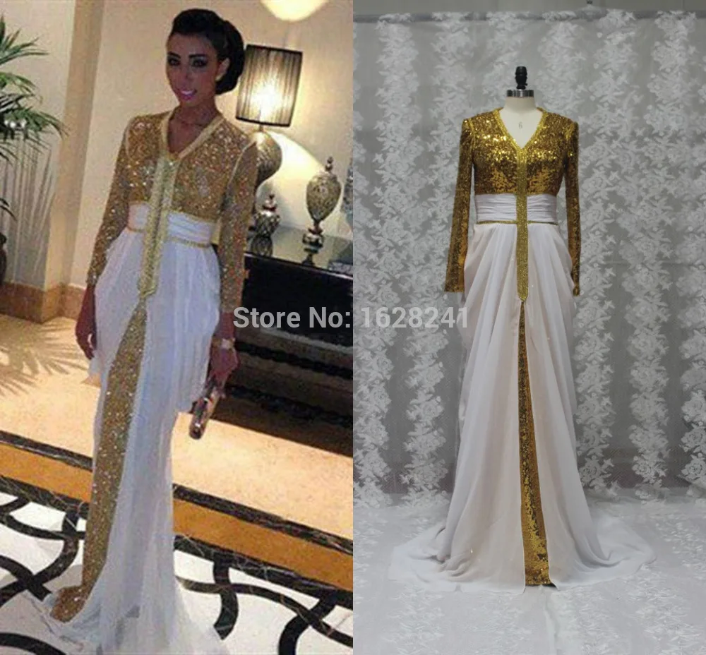 white and gold long sleeve dress