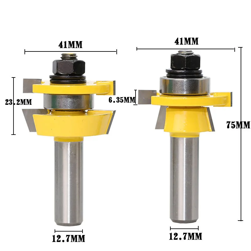 2 шт./компл. Деревообработка Отделка концом 1/2 хвостовик Язык и паз измельчители инструмент 12,7 мм шип Фасонная фреза Бит