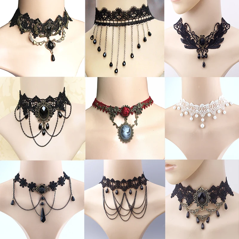 

White Black Red Lace Chokers Necklace Women Chocker tattoo choker Collier Femme Statement Necklaces Pendants Collares Mujer