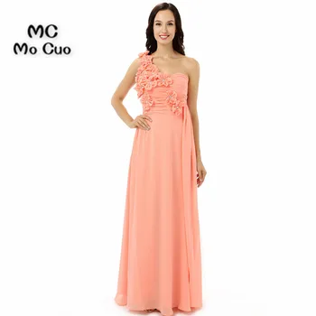 

Wellbridal Simple Evening Dresses One Shoulder Long Flowwers Pleat Elegant Formal Evening Gown Long Prom Dress Chiffon