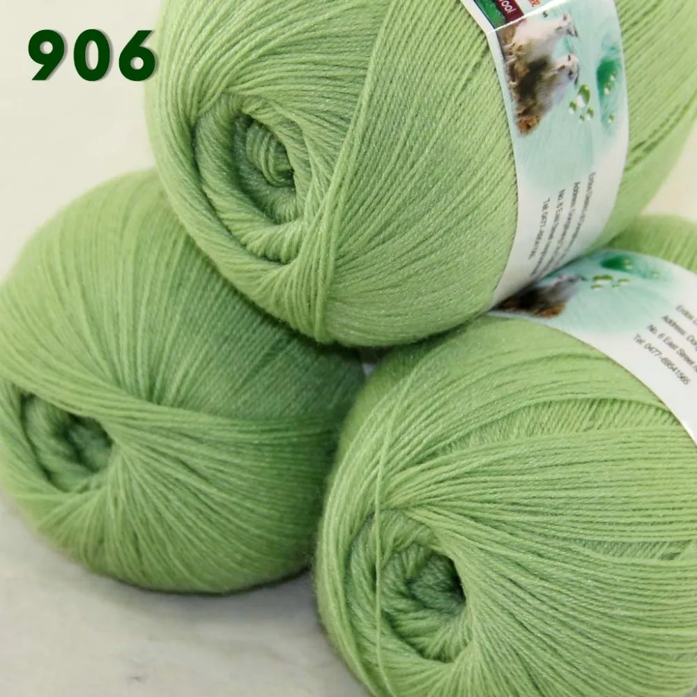 Lot of 3 Skeins Fine Lace Soft Wool Acrylic Cashmere Yarn Knittin Lime green 238 906in Yarn