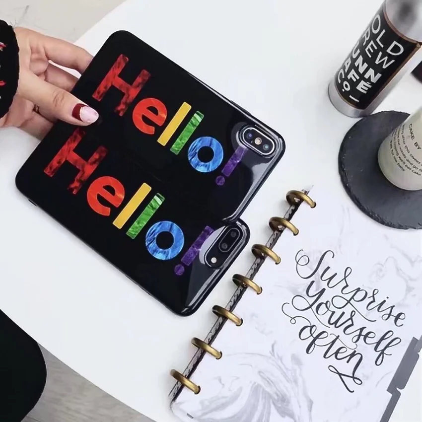 Luxury Rainbow Glitter Phone Case For iPhone 7 8 Plus X  Hello Letter Print Soft TPU Cases Back Cover For iPhone 8 7 6 S Plus  (3)