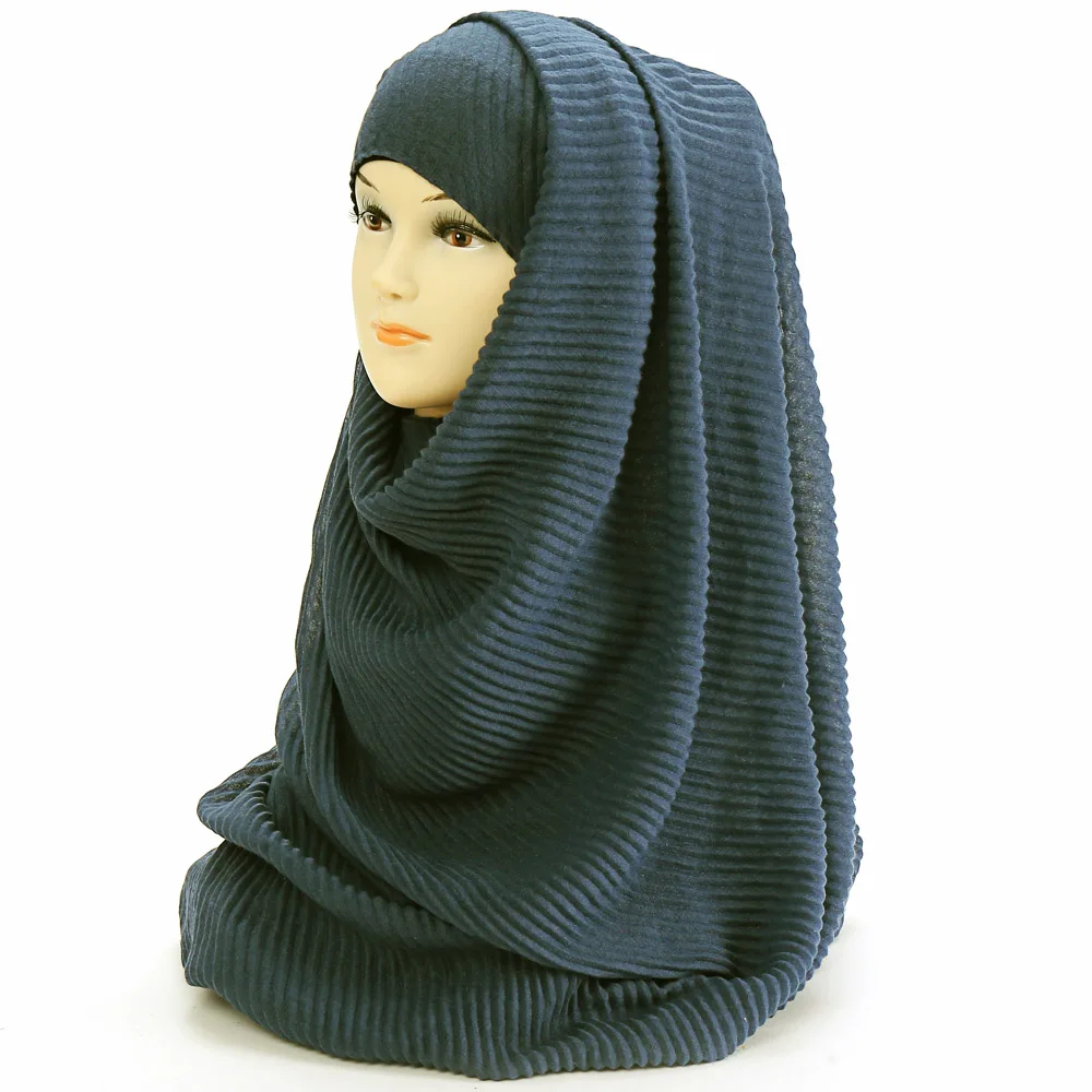 Большой Размеры 180 см* 90 см плиссированные морщинка Для женщин Hijab шарф мусульманский головной Обёрточная бумага шаль однотонного цвета - Цвет: 9 grey blue