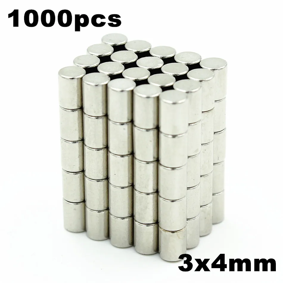 

1000pcs 3x4mm Super Powerful Strong Bulk Small Round NdFeB Neodymium Disc Magnets Dia 3mm x 4mm N35 Rare Earth NdFeB Magnet