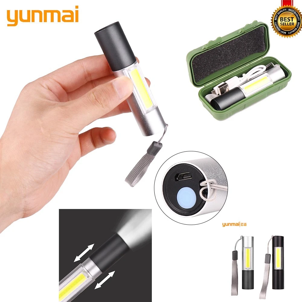 

Upgrade Newest Design Usb Charging Powerful Flashlight 3800lm Xpe Cob Led Flash Light Zoomable Tactical Torch Lamp+battery+box