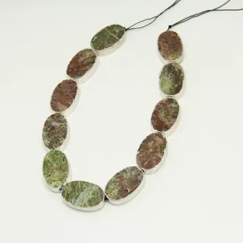 

20x30mm Flat Oval Natural Unakite Loose Beads Spacer Beads Making Bracelet,Plated Silvery Bails Drilled Stones Slice Beads