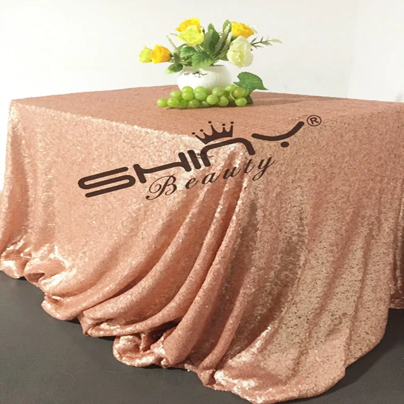 ShinyBeauty 90x156 дюймов светло румяна розовая скатерть с блестками Накладка для
