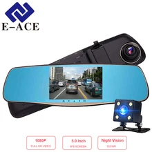 E-ACE 5.0 дюймов IPS Видеорегистраторы для автомобилей зеркало Full HD 1080 P Зеркало заднего вида Камера с Двойной объектив Автомобильный видео регистратор Авто регистраторы Ночное видение видеорегистраторы