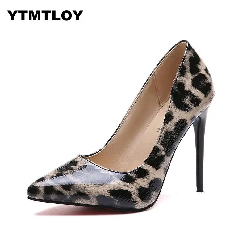 

HOT Plus Size 34-44 Shadow Women Shoes Pointed Toe Pumps Patent Leather Dress High Heels Boat Wedding Zapatos Mujer Leopard 10CM