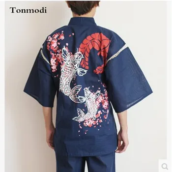 

kimono Pajamas Men Spring and summer 100% cotton bathrobe japanese style sleepwear lounge flower Pajamas Set