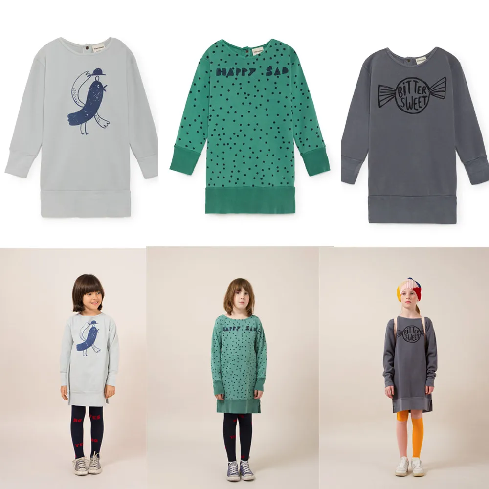 Goedkoop Bobo Choses Kids Sweater kinderen kleding Meisje jurk Vogel Fleece Jurk Voor Meisjes Vestidos Kleding 2018 Herfst Winter Nieuwe