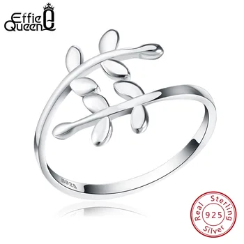 

Effie Queen 100% 925 Sterling Silver Ring For Women Cute Double Leaf Adjustable Finger Rings Fashion Jewelry Unique Design BR12