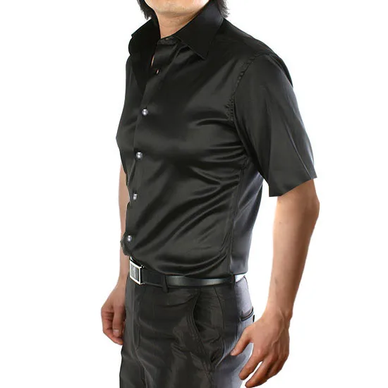 Мужские рубашки Летний стиль с коротким рукавом шелковая атласная рубашка повседневная мужская одежда рубашки вечерние рубашки смокинг мужская одежда