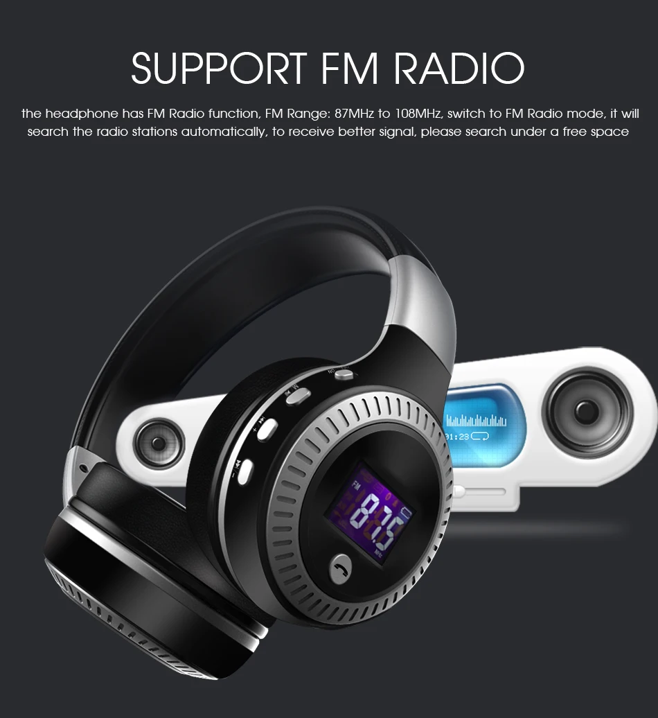 ZEALOT B19 Bluetooth наушники Беспроводная гарнитура над ухом FM радио Micro SD карты MP3 играть с микрофоном