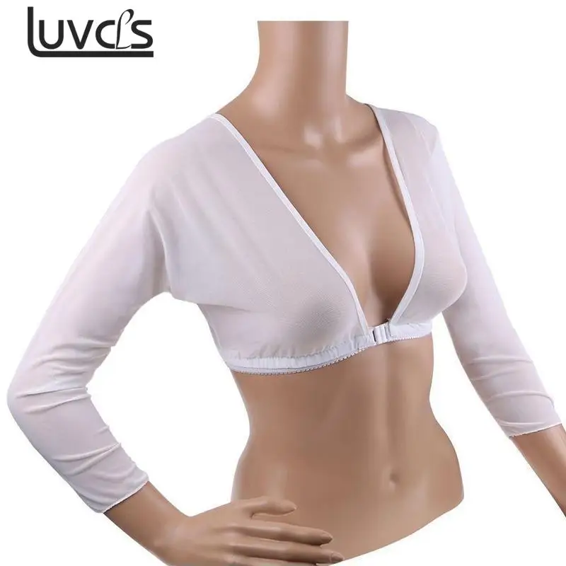Arm Sleeves Fashion Women Mesh Front Button Long Sleeve T-shirt Arm Cover Shoulder