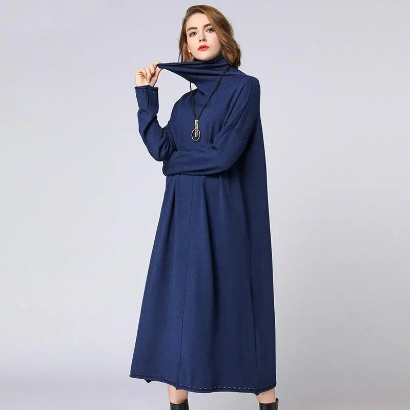 

Autumn Winter Large Size Sweater Dress High Collar Long Sleeve Knit Loose Maternity Base Clothes Maternity Gown Nursing Dress