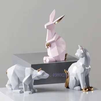 

Resin Creative geometric Animal sculpture rabbit Bear Cat Decoration Home accessories, modern accessories Crafts gift