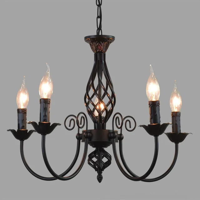 European Iron Chandelier led lamps Simple Living room retro black